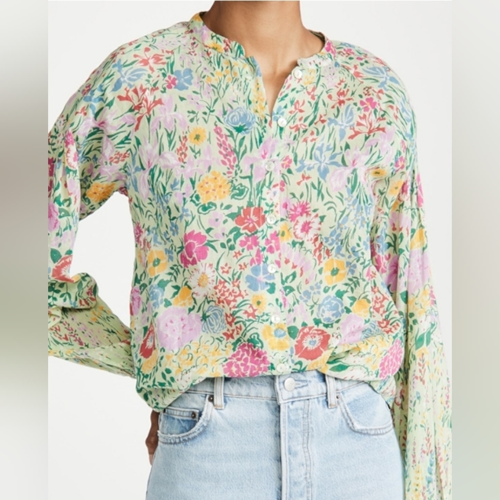 Banjanan White Floral Longsleeve Buttondown Tunic size Large - Picture 10 of 10